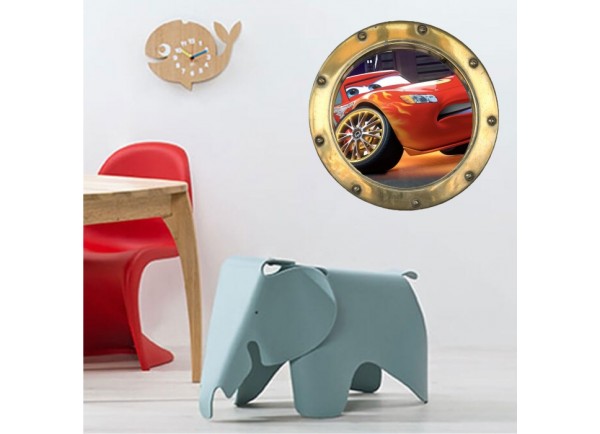 Stickers trompe l'oeil hublot Or Cars Flash Mac Queen