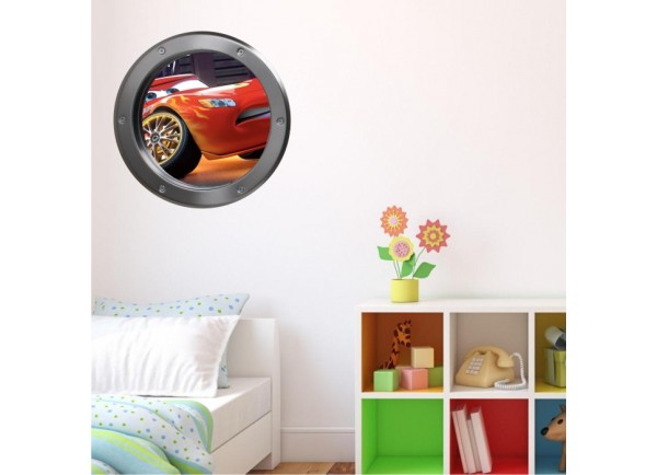 Stickers trompe l'oeil hublot argent Cars Flash Mac Queen