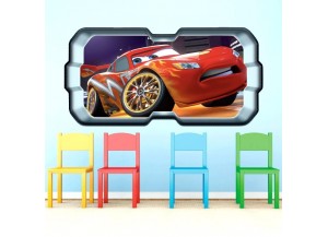 Stickers trompe l'oeil hublot 3D Cars Flash Mac Queen