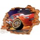 Sticker trompe l'oeil 3D mur déchiré Cars Flash Mac Queen