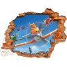 Sticker trompe l'oeil 3D mur déchiré Planes Dusty