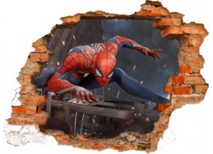 Sticker trompe l'oeil 3D mur déchiré Spiderman