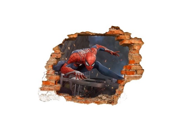 Sticker trompe l'oeil 3D mur déchiré Spiderman