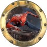 Stickers trompe l'oeil hublot doré Spiderman