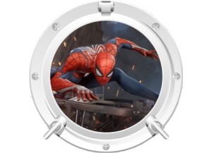 Stickers trompe l'oeil hublot blanc Spiderman