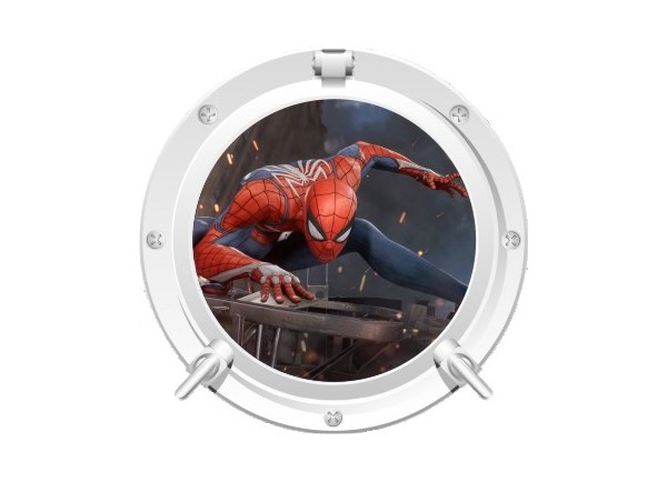 Stickers trompe l'oeil hublot blanc Spiderman