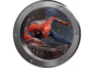 Stickers trompe l'oeil hublot argent Spiderman