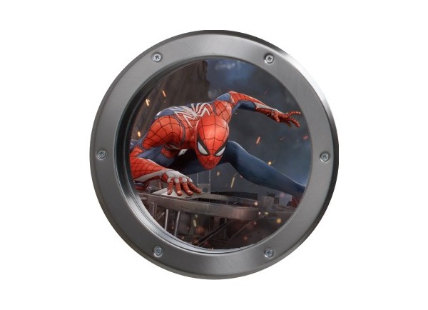 Stickers trompe l'oeil hublot argent Spiderman