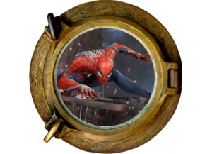 Stickers trompe l'oeil hublot bronze Spiderman