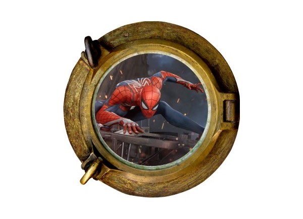 Stickers trompe l'oeil hublot bronze Spiderman