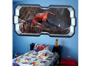 Stickers trompe l'oeil hublot 3D Spiderman