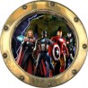 Stickers trompe l'oeil hublot doré Avengers