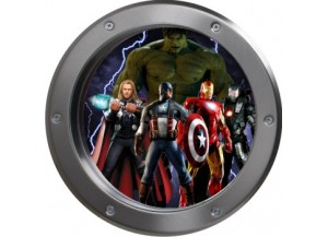 Stickers trompe l'oeil hublot argent Avengers