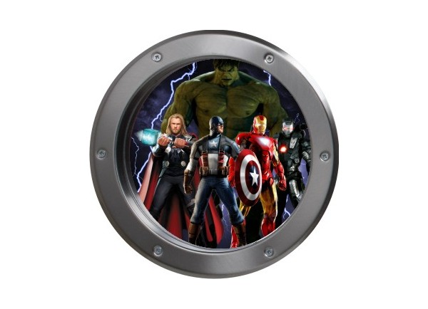 Stickers trompe l'oeil hublot argent Avengers