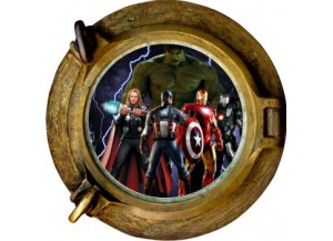 Stickers trompe l'oeil hublot bonze Avengers