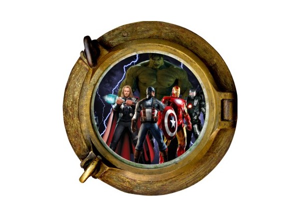 Stickers trompe l'oeil hublot bonze Avengers