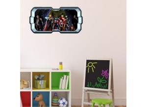 Stickers trompe l'oeil hublot 3D Avengers