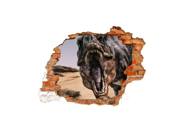 Sticker trompe l'oeil 3D mur déchiré dinosaure Tyrex