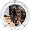 Stickers trompe l'oeil hublot blanc dinosaure Tyrex