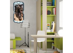 Stickers trompe l'oeil hublot 3D dinosaure Tyrex