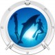 Stickers trompe l'oeil hublot blanc Plongeurs et Dauphins