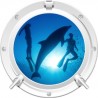 Stickers trompe l'oeil hublot blanc Plongeurs et Dauphins
