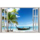 Stickers trompe l'oeil fenêtre Tahiti