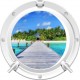 Stickers trompe l'oeil hublot blanc Ponton sur la mer