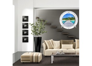 Stickers trompe l'oeil hublot blanc Ponton sur la mer