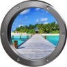 Stickers trompe l'oeil hublot argent Ponton sur la mer