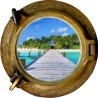 Stickers trompe l'oeil hublot bronze Ponton sur la mer