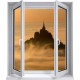 Sticker trompe l'oeil fenêtre 2 vantaux Mont Saint Michel matinal