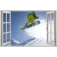 Stickers trompe l'oeil fenêtre ouverte Snowboard