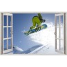Stickers trompe l'oeil fenêtre ouverte Snowboard