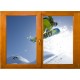 Sticker trompe l'oeil fenêtre bois Snowboard