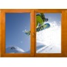 Sticker trompe l'oeil fenêtre bois Snowboard