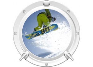 Stickers trompe l'oeil hublot blanc Snowboard