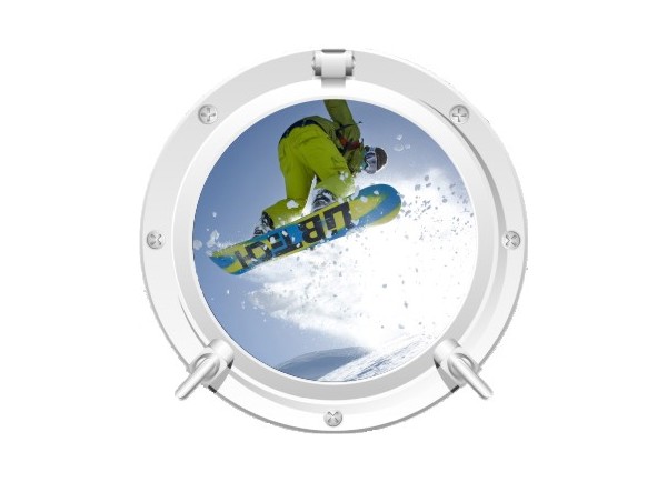 Stickers trompe l'oeil hublot blanc Snowboard