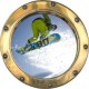 Stickers trompe l'oeil hublot doré Snowboard