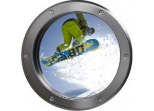 Stickers trompe l'oeil hublot argent Snowboard