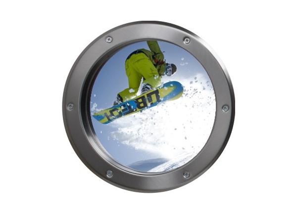 Stickers trompe l'oeil hublot argent Snowboard