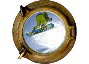 Stickers trompe l'oeil hublot bronze Snowboard