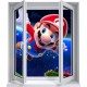 Sticker trompe l'oeil fenêtre 2 vantaux Mario galaxy
