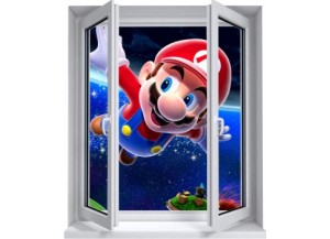 Sticker trompe l'oeil fenêtre 2 vantaux Mario galaxy