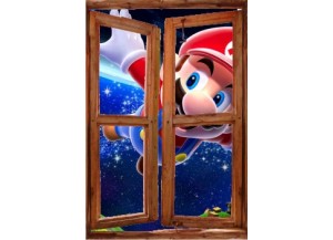 Sticker trompe l'oeil fenêtre cassée Mario galaxy