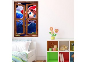 Sticker trompe l'oeil fenêtre cassée Mario galaxy
