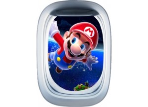 Stickers trompe l'oeil hublot avion Mario galaxy