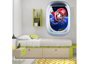 Stickers trompe l'oeil hublot avion Mario galaxy