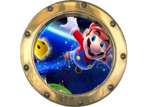 Stickers trompe l'oeil hublot doré Mario galaxy