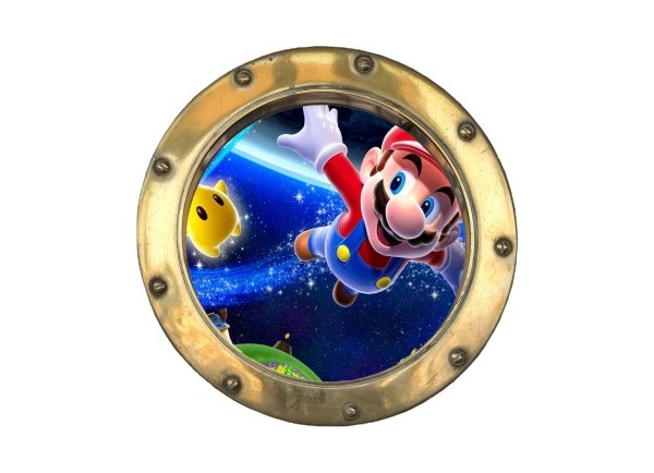 Stickers trompe l'oeil hublot doré Mario galaxy